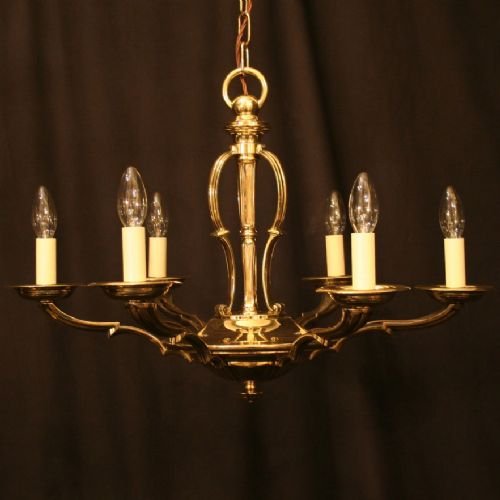 English Cast Brass 6 Arm Chandelier