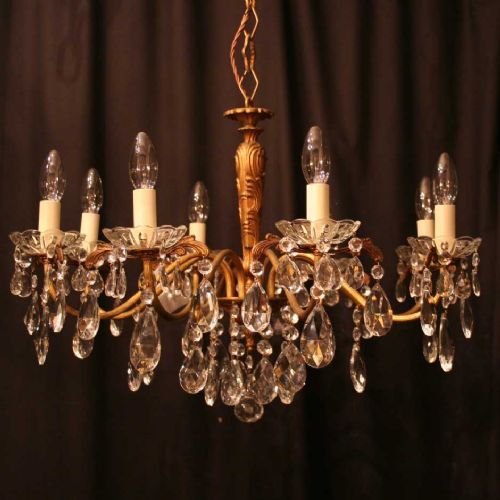 Italian Gilded Cast Brass 8 Light Chandelier