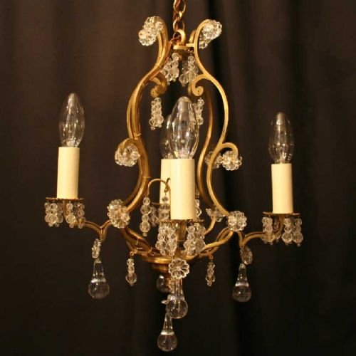 French Pair of Gilded 4 Light Chandeliers