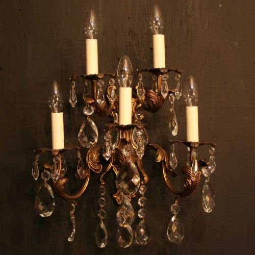 Italian Pair of Gilded 5 Arm Wall Lights