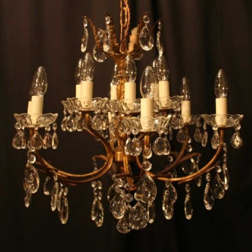 Italian Gilded 12 Light Double Tiered Chandelier