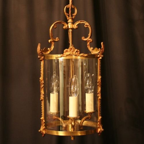 French Gilded Triple Light Hall Lantern