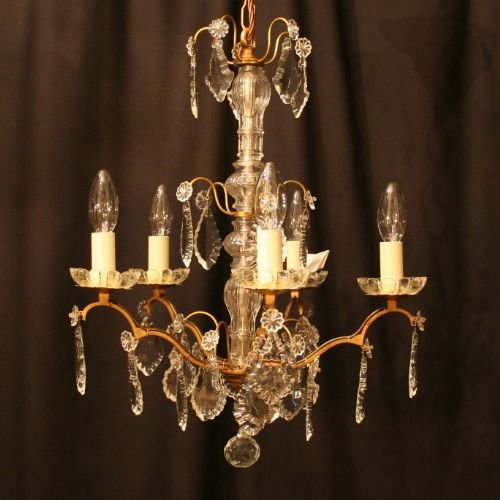 French Gilded Cast Brass 5 Light Chandelier