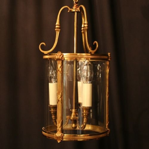 French Gilded Cast Brass Triple Light Hall Lantern
