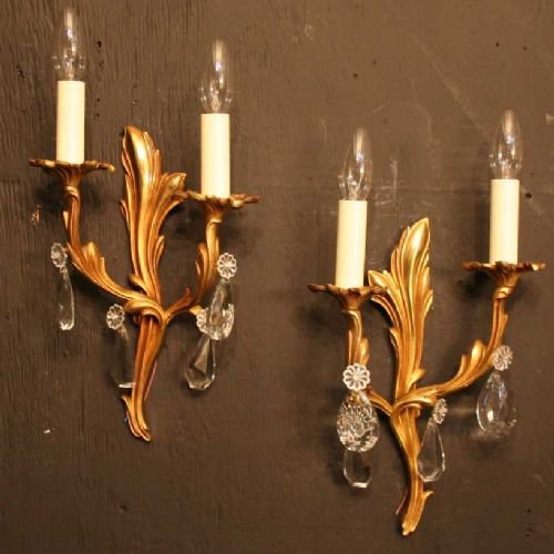 French Gilded Set of 4 Twin Arm Wall Lights