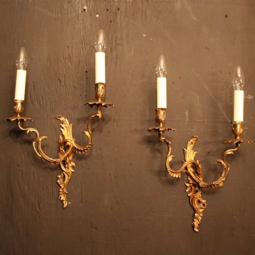 French Pair Gilded Brass Wall Lights