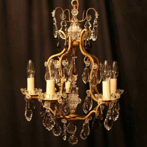 French Gilded 5 Light Cage Chandelier