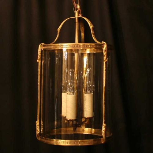 French Gilded Brass Triple Light Hall Lantern