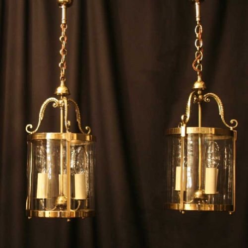 English Pair of Triple Light Hall Lanterns