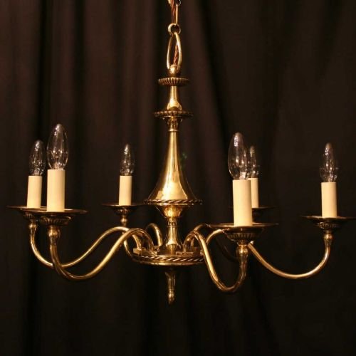 English Repolished Cast Brass 6 Light Chandelier