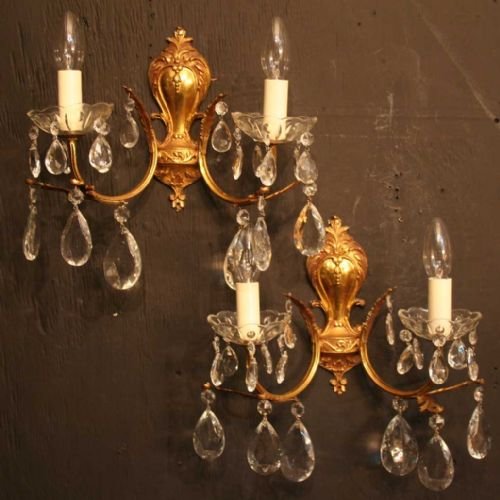 French Set of 4 Gilded Twin Arm Wall Lights