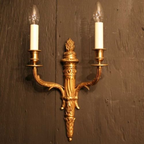 French Pair of Gilded Twin Arm Wall Lights