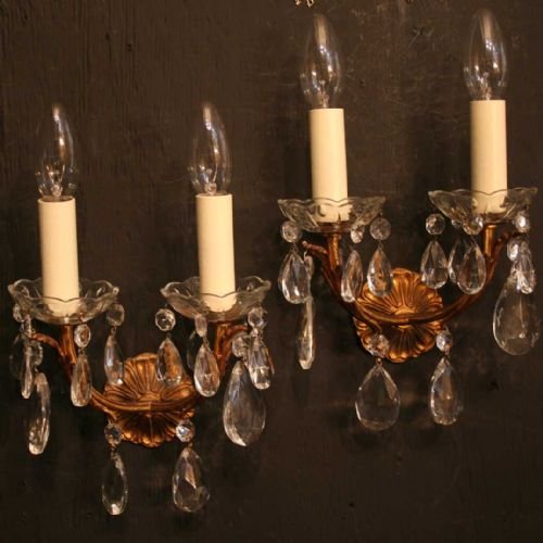 Italian Set of 4 Gilded Twin Arm Wall Lights