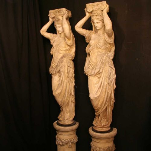 A Pair of French Plaster Nymphs on Pedestals