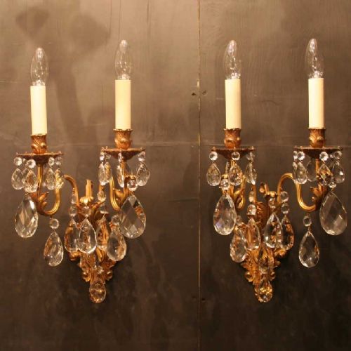 Italian Pair of Gilded Twin Arm Antique Wall Lights