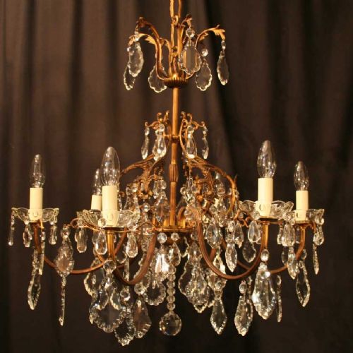 French Gilded Brass 6 Light Antique Chandelier