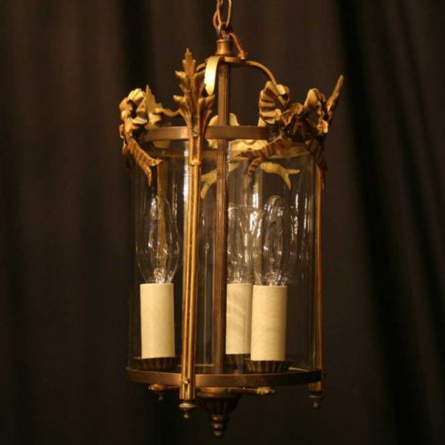 French Gilded Triple Light Antique Hall Lantern