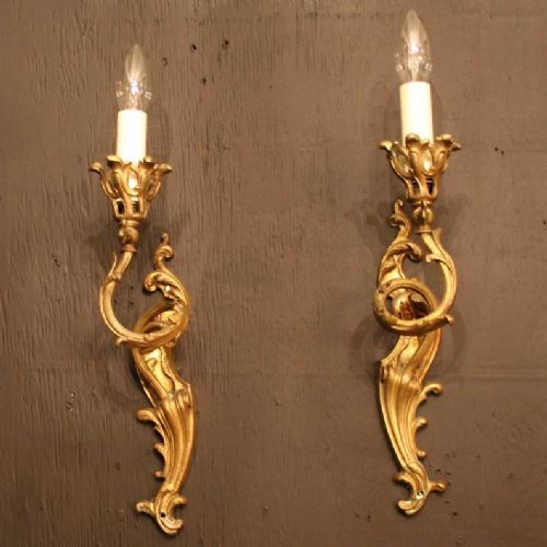 French Pair of Gilded Gasolier Antique Wall Lights
