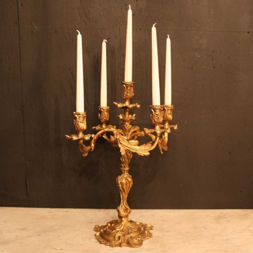 French Gilded 5 Light Antique Candelabra