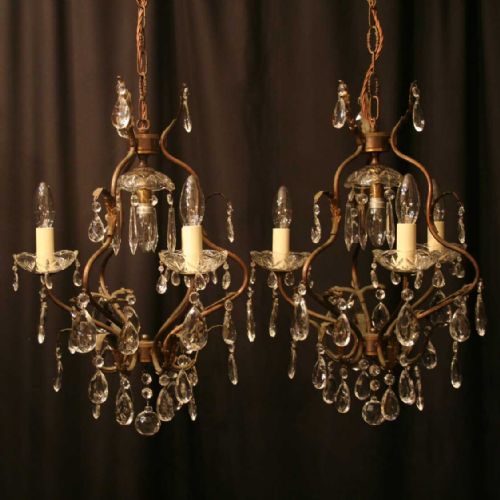 Italian Pair of Birdcage Antique Chandeliers