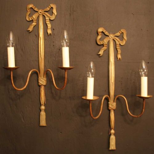 French Pair of Gilded Ribbon Antique Wall Lights