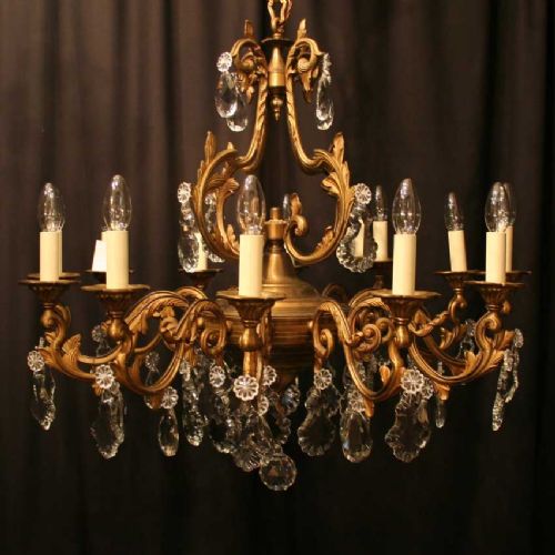 Large French Gilded 12 Light Antique Chandelier
