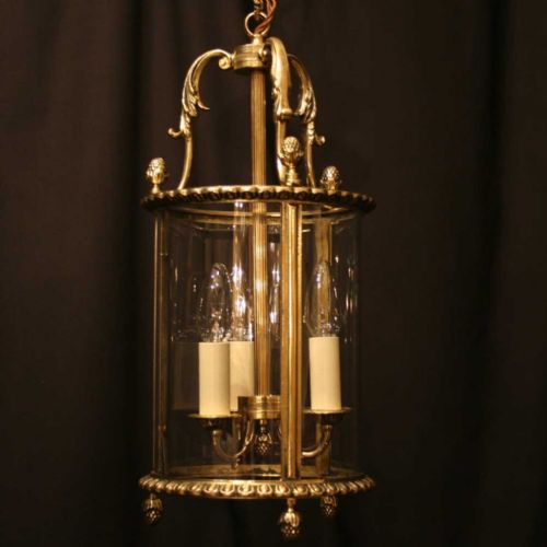 French Brass Triple Light Antique Hall Lantern