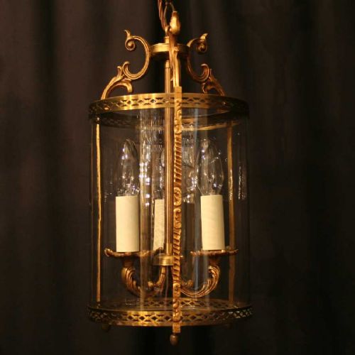 French Gilded Triple Light Antique Hall Lantern