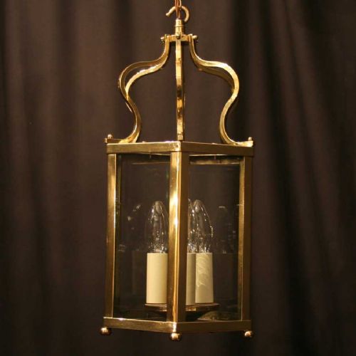 English Brass Triple Light Antique Hall Lantern