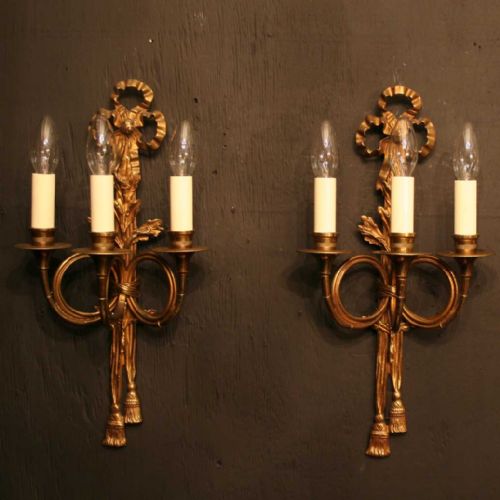 French Pair of Gilded Antique Wall Lights