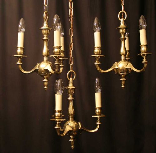 English Set of Three Brass Antique Chandeliers