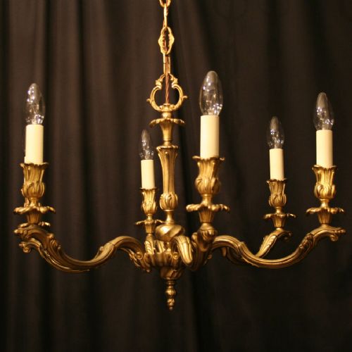 French Rococo Brass 6 Light Antique Chandelier