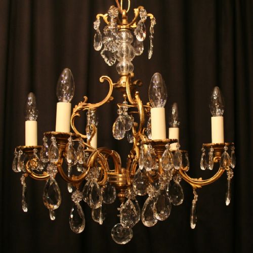 French Gilded 6 Light Antique Cage Chandelier