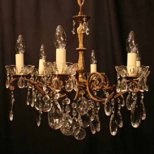 French Gilded Brass 6 Light Antique Chandelier