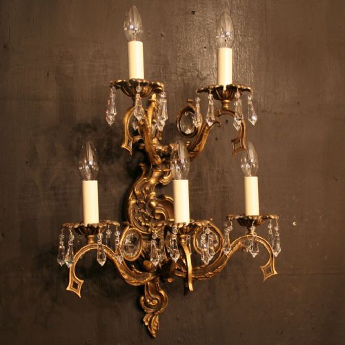 Italian Pair Cast 5 Light Antique Wall Lights