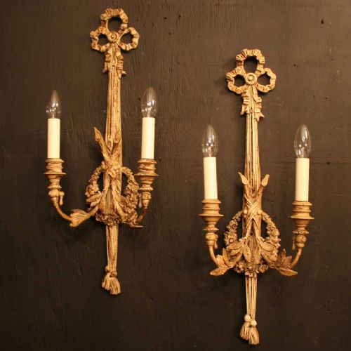 French Polychrome Twin Arm Gasolier Wall Lights