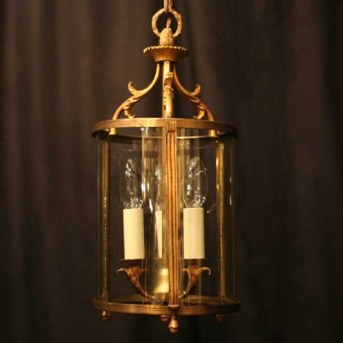 French Gilded Triple Light Antique Hall Lantern