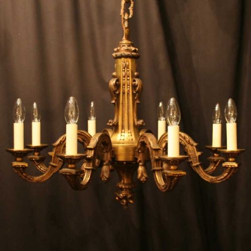French Gilded Brass 8 Light Antique Chandelier