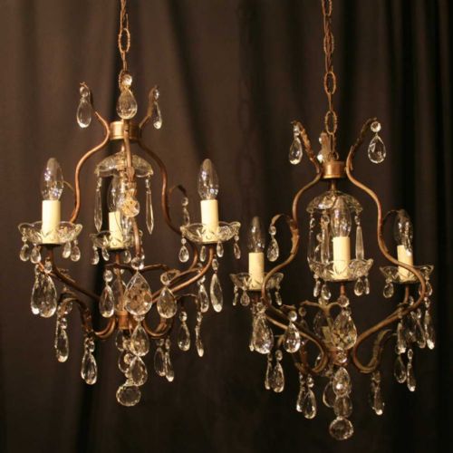 Italian Pair of Birdcage Antique Chandeliers