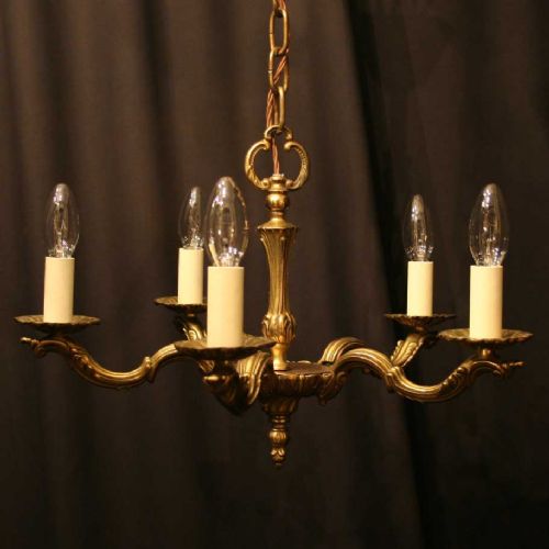 A French Brass Rococo 5 Light Antique Chandelier