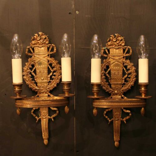 French Set of Three Gilded Antique Wall Lights