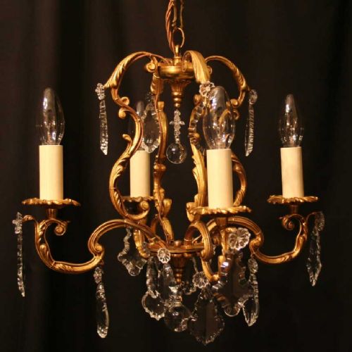 French Gilded 4 Light Antique Cage Chandelier