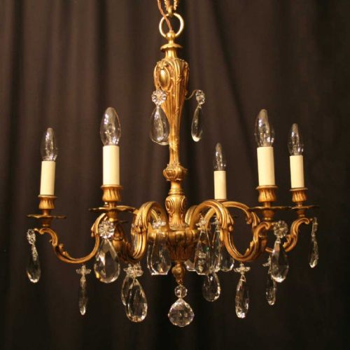 French Gilded Brass 6 Light Antique Chandelier