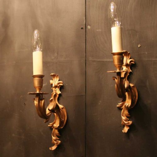 French Pair of Bronze Single Antique Wall Sconces