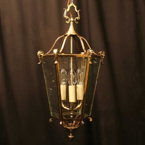 French Brass Triple Light Antique Hall Lantern