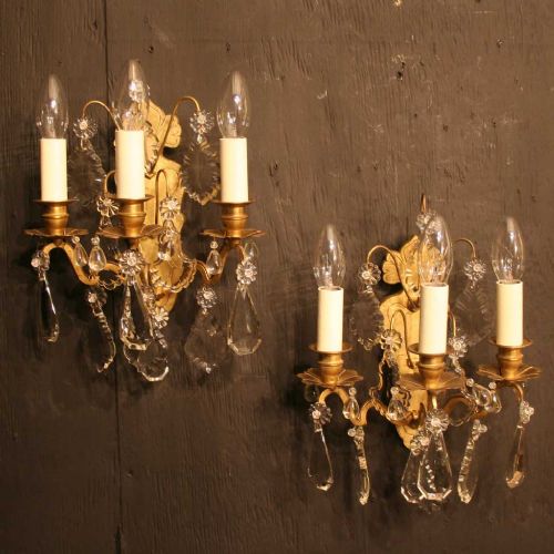 French Set of 4 Triple Arm Antique Wall Lights