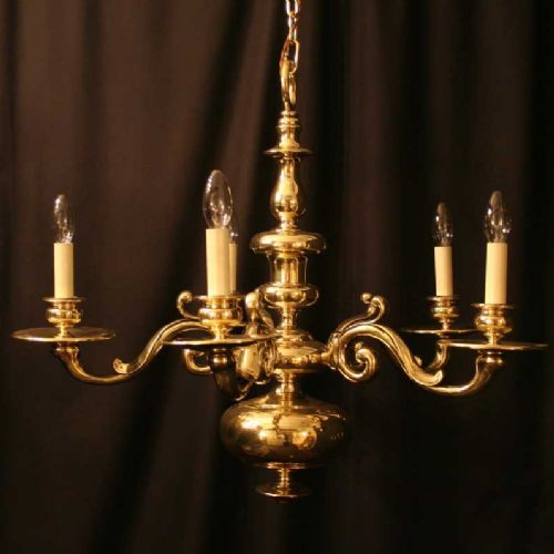 English Cast Brass 5 Light Antique Chandelier