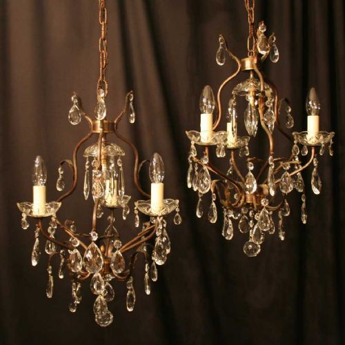 Italian Pair of Birdcage Antique Chandeliers