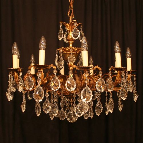 An Italian Gilt and Cut Glass 10 Light Chandelier