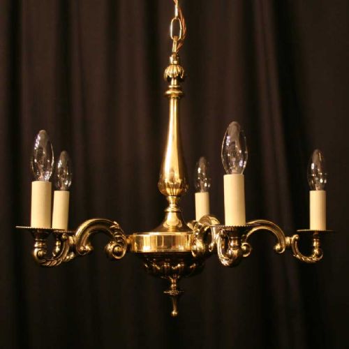 An English Brass 5 Light Antique Chandelier